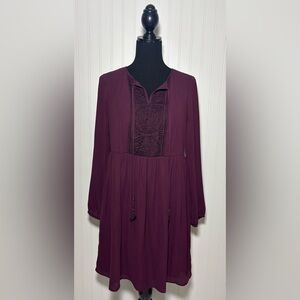 Gibson Latimer Plum Long Sleeve Dress  Flowy Lace Boho Women Size Medium Pockets